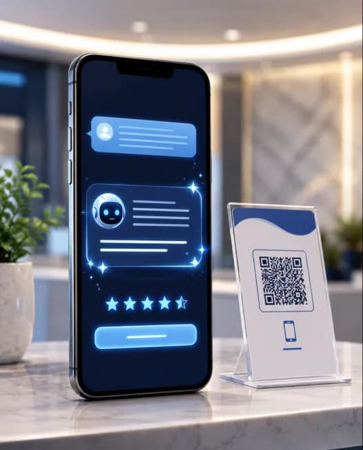 QR standee at your counter with the Review Ninja phone experience