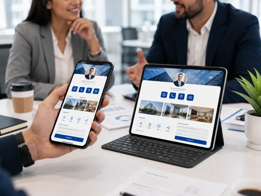 Digital business card with contact actions, gallery, and enquiry form