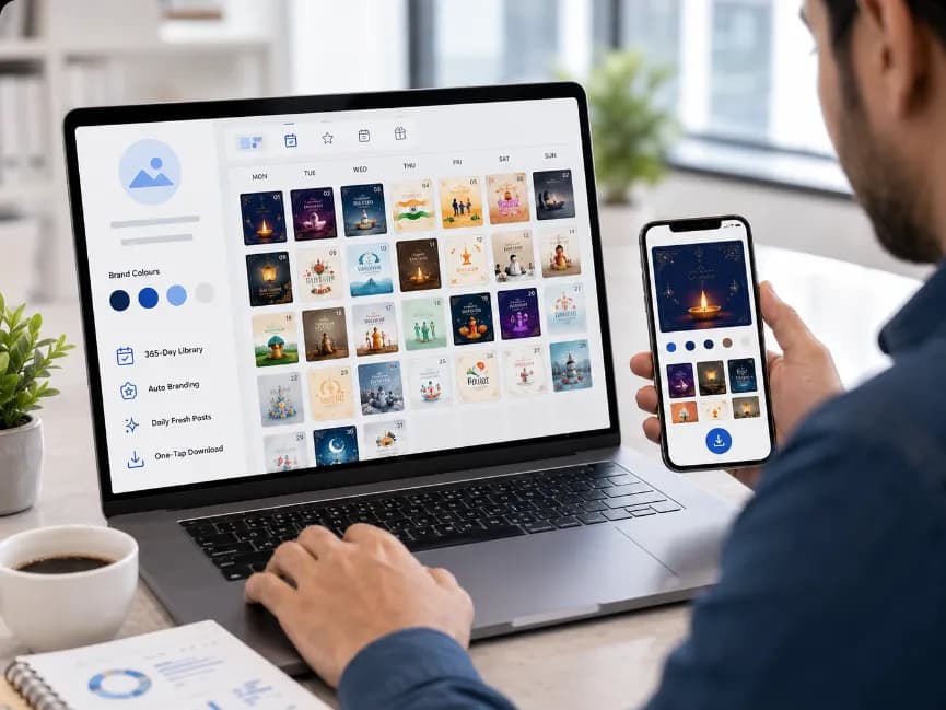 Daily greeting posts branded with your logo, ready to download